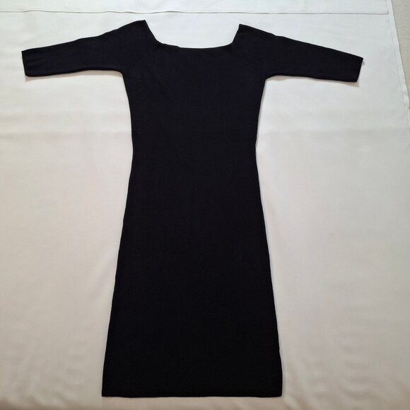 Sleek Zara Knit Size L Boatneck Bodycon 3/4 Sleeve Midi Dress Pull On - Picture 2 of 15